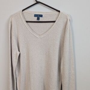 Karen Scott Cream V-Neck Sweater Classic Knit Design